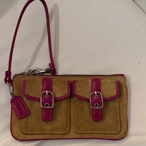 Coach Tan and Pink Wristlet Clutch